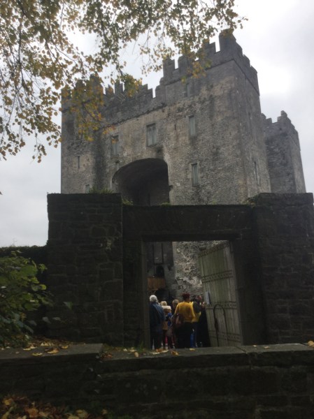 View of Bunratty Castle through the front gate at Bunratty Castle and Folk Park